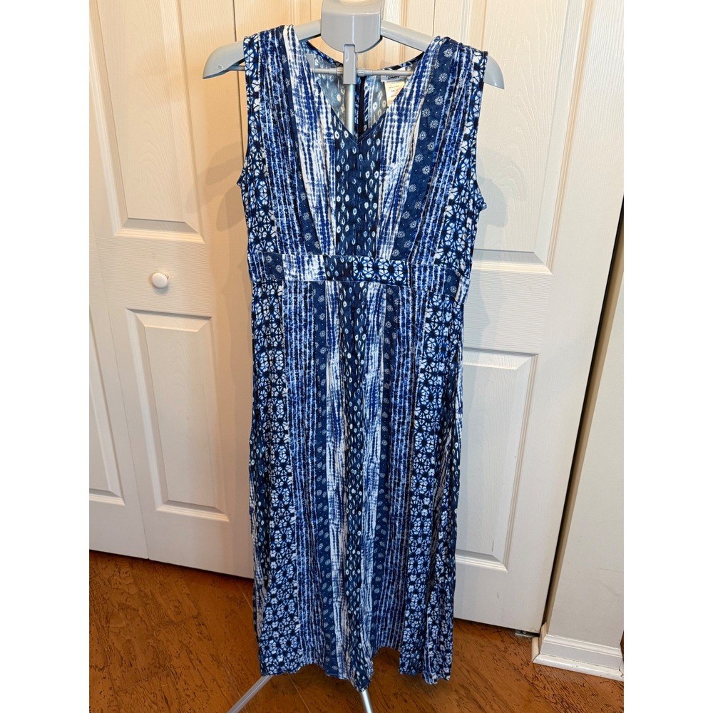 Monroe & Main Blue White Print Maxi Dress Size 10 Sleeveless V Neck